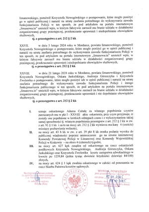 Strona wyroku sądu.