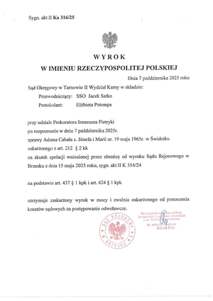 Strona wyroku sądu.