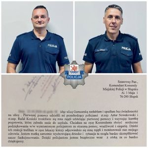 Kolaż zdjęć przedstawia dwóch policjantów i podziękowania dla nich.