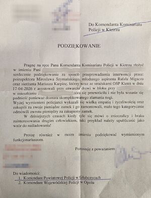 Treść przesłanych podziękowań.