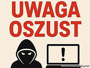 Grafika z napisem "uwaga oszust".