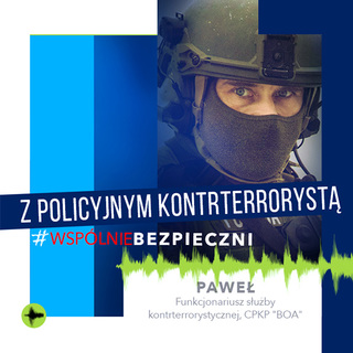 Zamaskowany funkcjonariusz oddziału kontrterrorystycznego.