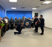 Uroczyste przywitanie ze sztandarem jednostki nowego Komendanta Powiatowego Policji w Pyrzycach