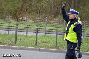 Policjantka na drodze zatrzymuje samochód.