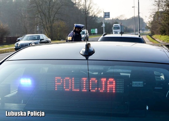 Policjanci prowadzą kontrolę drogową.