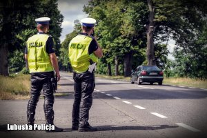 policjanci stoją przy drodze