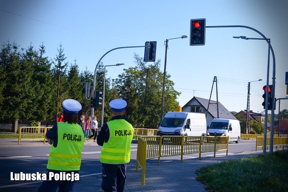 policjanci i przejście dla pieszych w tle