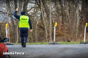 Policjant zatrzymuje pojazd do kontroli