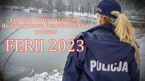 policjantka patrzy na zamarznięte jezioro.