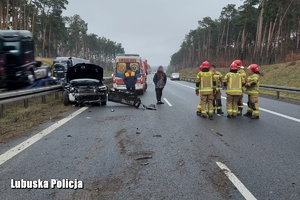 Strażacy przy uszkodzony pojazdach na drodze ekspresowej S3.