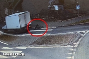 rowerzysta leżący na drodze po uderzeniu w ciężarówke