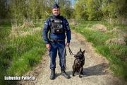 policyjny przewodnik ze swoim psem podczas patrolu