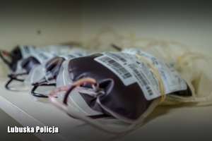 Krew w plastikowych opakowaniach, która została zebrana podczas akcji krwiodawczej.