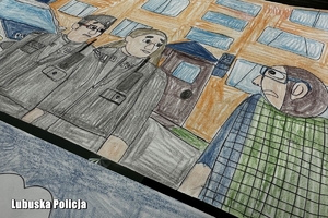 rysunki przedstawiające policjantów podczas działań