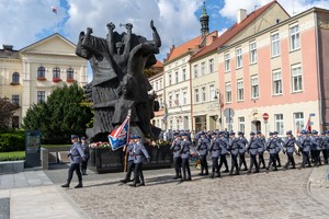 kompania honorowa przechodzi obok pomnika