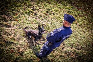 Policjant ze swoim psem służbowym.