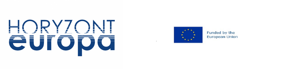 Zdjęcie przedstawia logo programu Horyzont Europa oraz Flagę Unii Europejskiej, obok której umieszczono napis "Funded by the European Union"