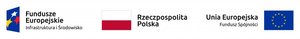Zdjęcie przedstawia ustawione obok siebie: logo POIiŚ, flagę Polski z umiejscowionym obok niej dopiskiem Rzeczpospolita Polska oraz flagę Unii Europejskiej z umiejscowionym obok niej dopiskiem Unia Europejska.