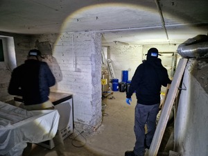 Zdjęcie przedstawia uczestników szkolenia w trakcie odbywania czynności związanych ze szkoleniem w zamkniętym pomieszczeniu.