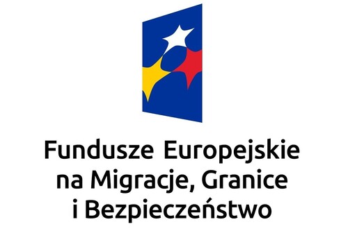 Zdjęcie to przedstawia logo Funduszy Europejskich na Migracje, Granice i Bezpieczeństwo.