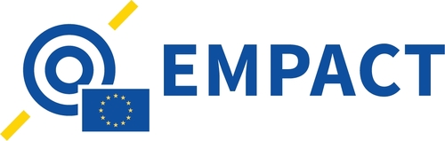 Zdjęcie przedstawia logo EMPACT - element graficzny, flagę Unii Europejskiej oraz umieszczony z ich boku napis "EMPACT".