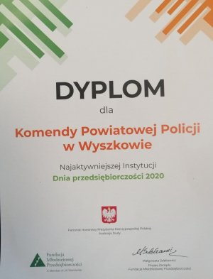 Dyplom dla KPP w Wyszkowie