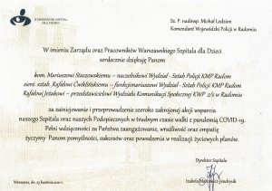 Podziękowania za przeprowadzoną akcję