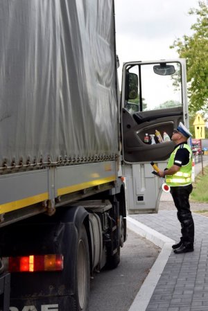 Policjanci kontrolujący samochody na drodze