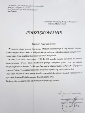 Podziękowania dla policjantów