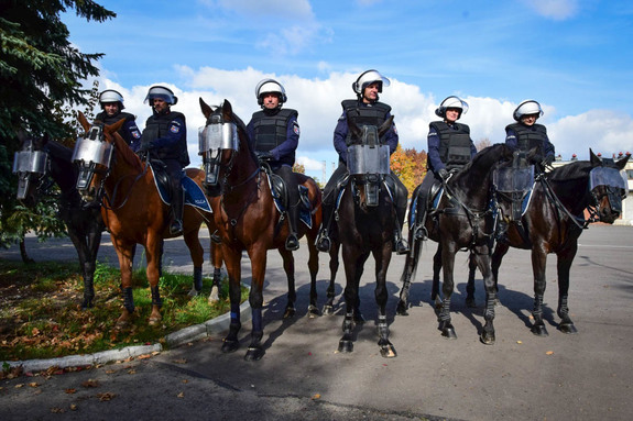 Policjanci na koniach podczas atestacji.