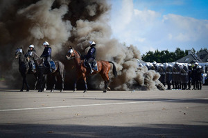 Policjanci na koniach podczas atestacji.