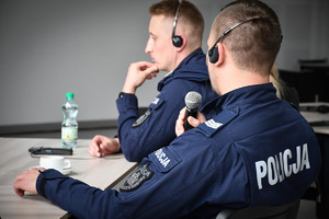 Uczestnicy szkolenia w trakcie zajęć na auli Oddziału Prewencji Policji w Rzeszowie.