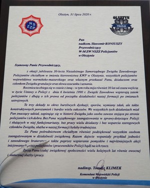 Tekst na tablicy pamiątkowej dla NSZZP