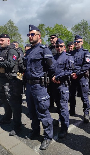 policjanci stojący w szeregu