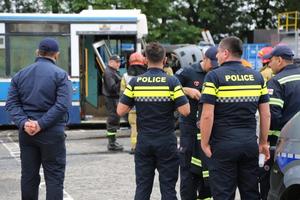 Policjanci i strażacy z Gruzji oglądają pokaz