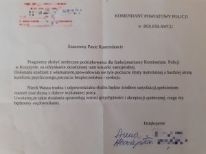 zdjęcie przedstawia list z podziękowaniami