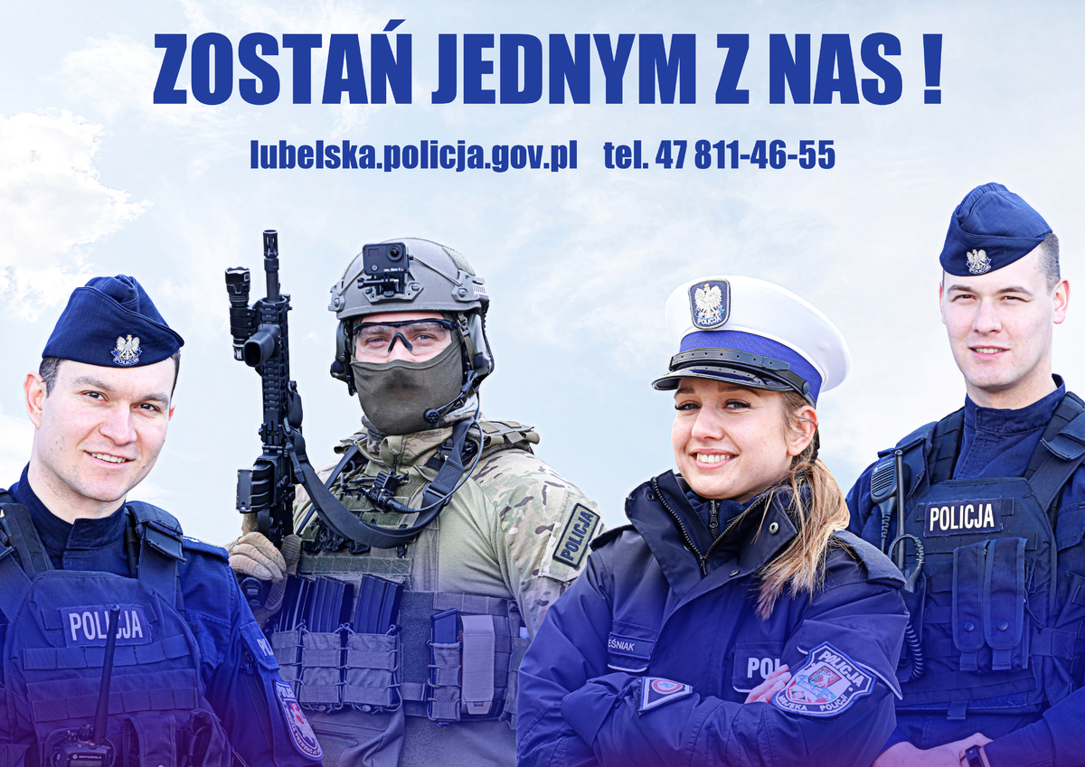 Baner zachęcający do wstąpienia w szeregi policji.