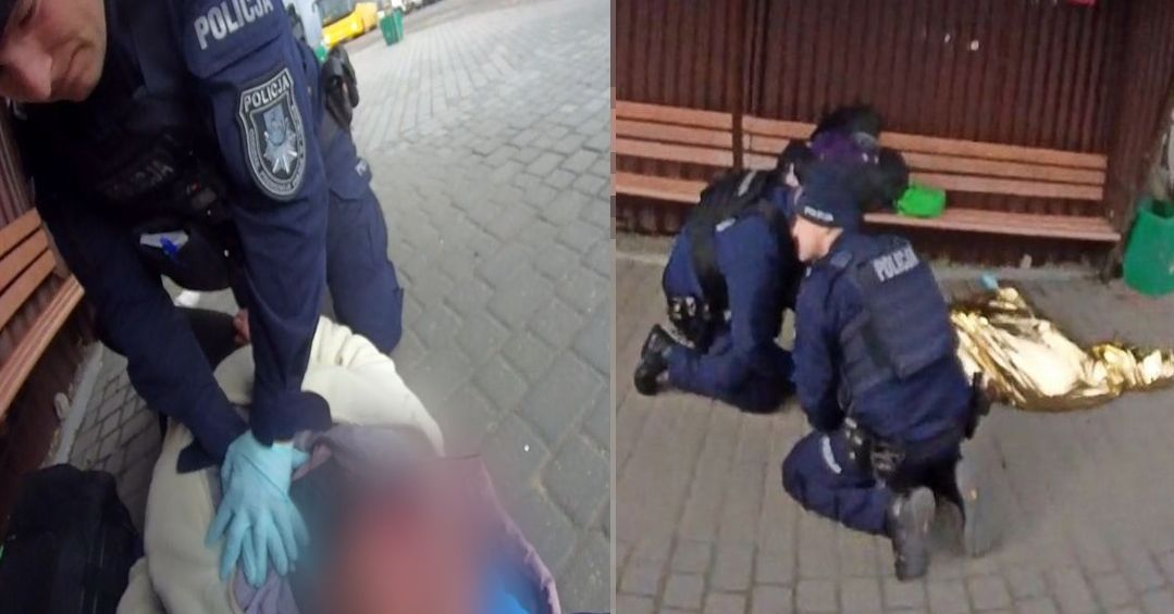 policjanci podczas udzielania pomocy