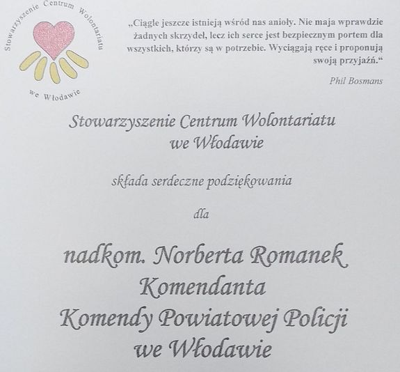 fragment podziękowania dla komendanta z Włodawy