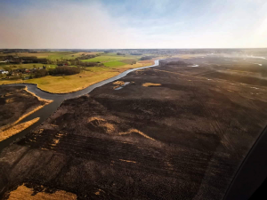 Palące się łąki w Biebrzańskim Parku Narodowym.