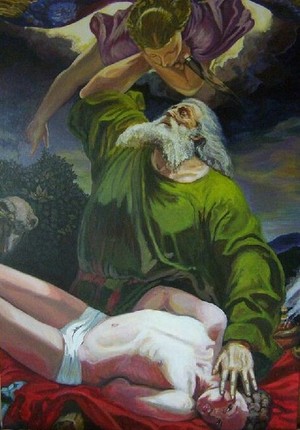 obraz - scena z biblii z leżącym Jezusem