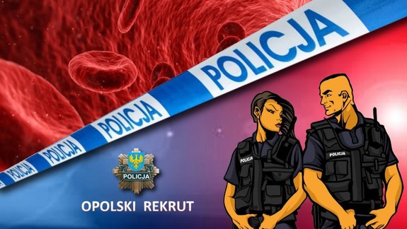 screen z najnowszego odcinka opolskiego rekruta - graficzne przedstawienie krwi przedzielone paskiem z napisem policja i rysunkowe sylwetki policjantki i policjanta