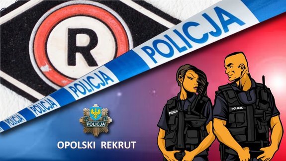 Grafika pary policjantów. Obok logo Ruchu Drogowego